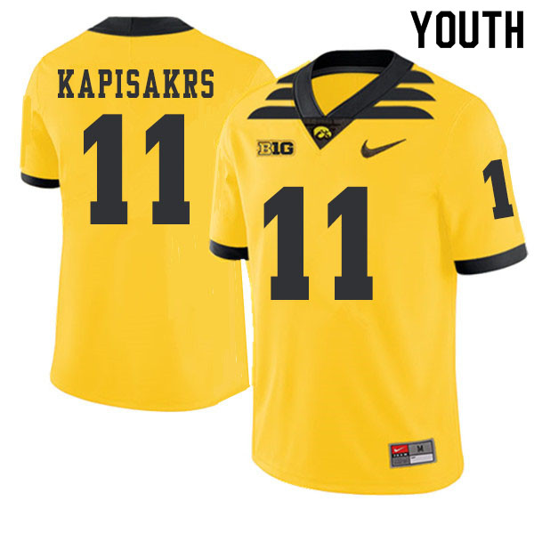 2019 Youth #11 Connor Kapisakrs Iowa Hawkeyes College Football Alternate Jerseys Sale-Gold